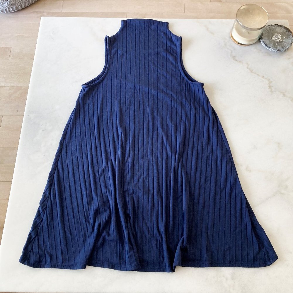 Aqua A line blue high neck / mock neck sleeveless ribbed swing dress (size S)